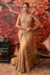 Buy_Moledro_Gold Saree Butterfly Net Embroidered Mayra Fish-cut Pre-draped With Blouse _at_Aza_Fashions