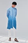 Buy_Shreyansh Designs_Blue Cotton Silk Asymmetric Ombre Kurta  _at_Aza_Fashions