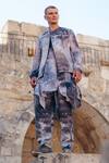 Buy_Sahil Kochhar_Blue Raw Silk Print Jungle Jacket  _at_Aza_Fashions