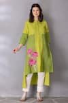 Buy_Tanu Malhotra_Green Cotton, Linen Embroidery, Applique Placed Lotus Pattern Tunic With Pant _at_Aza_Fashions