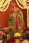 Buy_Siddhartha Bansal_Green Silk Organza Embroidered Floral Round Saree With Chevron Blouse  _at_Aza_Fashions