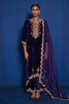 Buy_Romaa_Purple Silk Velvet Hand Embroidered Zardozi Mandarin Collar Kurta Set  _at_Aza_Fashions