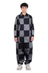 Buy_Theorem_Black Cotton Patchwork Checkered Loose Fit Pant  _at_Aza_Fashions