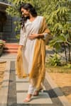 Buy_Vaani Beswal_Ivory Handwoven Malai Chanderi Applique Embroidered Eliza Kurta Trouser Set _at_Aza_Fashions