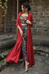 Buy_Shachi Sood_Grey Dupion Silk, Fine Chanderi Beads And Sequins Cape Embroidered Pant Set _at_Aza_Fashions