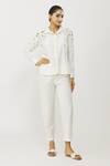 Buy_Neeta Bhargava_White Cotton, Linen Sequins, Beads Split V-neck Embroidered Shirt And Pant Set_at_Aza_Fashions