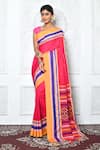 Buy_Samyukta Singhania_Pink Pure Cotton Woven Geometric Panelled Saree _at_Aza_Fashions