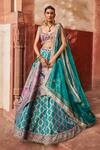 Buy_Aditi Gupta_Blue Banarasi Woven And Embroidered Vintage Pattern Bridal Lehenga Set _at_Aza_Fashions