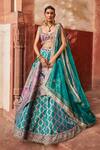 Buy_Aditi Gupta_Blue Banarasi Woven And Embroidered Vintage Bandhani Pattern Bridal Lehenga Set _at_Aza_Fashions