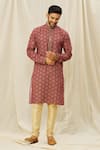 Buy_Aryavir Malhotra_Maroon Kurta  Handloom Cotton Printed Digital Straight Set _at_Aza_Fashions