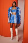 Buy_July Issue_Blue Cotton Jacquard And Organza Plain Collared Nila Oversized Jacket Skirt Set _at_Aza_Fashions