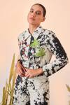 Buy_Shahin Mannan_Grey Thin Denim Love Circle Raglan Sleeve Short Jacket_at_Aza_Fashions