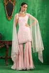 Buy_Jigar Mali_Pink Georgette Embroidery Aari Round Kurta Gharara Set _at_Aza_Fashions