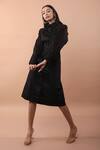 Buy_Veera Wear_Black Cotton Collared Solid Stroke Dress _at_Aza_Fashions