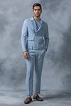 Buy_Sarab Khanijou_Sky Blue Jersey Plain Zipper And Patch Pocket Detailed Blazer & Pant Set _at_Aza_Fashions