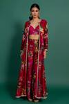 Buy_Varun Bahl_Fuchsia Chanderi Floral Print Anarkali Jacket And Pant Set_at_Aza_Fashions