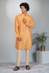 Buy_Eleven Brothers_Yellow Kurta Mulberry Silk Print Amber And Pant Set _at_Aza_Fashions