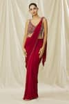 Buy_ARPAN VOHRA_Red Georgette Embroidered Sequin Jaal Embellished Blouse With Pre Draped Saree _at_Aza_Fashions