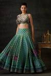 Buy_Shilpi Gupta_Green Blouse  Armani Satin, Skirt  Banana Crepe Printed And High-waisted Set_at_Aza_Fashions