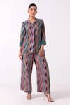 Buy_Label Shreya Sharma_Multi Color Linen Print Ikat Collared Neck Jacket With Pant _at_Aza_Fashions