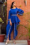 Buy_Kefi Collections_Blue Raw Silk Embroidery Round Baani Peplum Top And Dhoti Pant Set  _at_Aza_Fashions