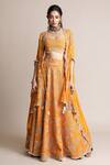 Buy_Nupur Kanoi_Orange Cape- Georgette Embroidery Mirror Work Leaf Neck Lehenga Set _at_Aza_Fashions
