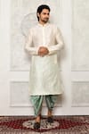 Buy_Arihant Rai Sinha_Off White Dupion Silk Printed Abstract Kurta And Sea Green Dhoti Pant Set _at_Aza_Fashions