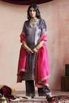 Buy_Weaver Story_Grey Velvet Hand Embroidered Resham V Neck Kurta Set _at_Aza_Fashions