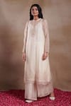 Buy_SHASHA GABA_Cream Organza Embroidery Beads Round Rosa Woodli Kurta And Palazzo Set _at_Aza_Fashions