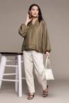 Buy_Aarke Ritu Kumar_Green Viscose And Cotton Mandarin Collar Puff Sleeve Top For Women_at_Aza_Fashions