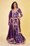 Buy Shyam Narayan Prasad Purple Chanderi Silk Gota Patti, Embroidery Round Neck Flower Kurta Sharara Set at Aza Fashions Buy_Shyam Narayan Prasad_Purple Chanderi Silk Gota Patti, Embroidery Round Neck Flower Kurta Sharara Set _at_Aza_Fashions