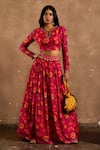 Shop_Label Kinjal Modi_Fuchsia Cotton Silk Printed Floral Keyhole Lehenga Set _at_Aza_Fashions