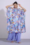 Buy_AFFROZ_Blue Russian Silk Printed Floral Round Kaftan And Flared Pant Set _at_Aza_Fashions