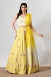 Buy_Salt and Spring_Yellow Jacquard Embellished Beads V Neck Diamond Tile Lehenga Set  _at_Aza_Fashions