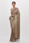 Buy_Nakul Sen_Grey Chiffon Embroidered Stripe Pattern Saree With Sleeveless Blouse _at_Aza_Fashions