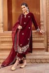 Buy_Ajiesh Oberoi_Wine Cotton Silk Embroidered Thread Round Straight Kurta Set _at_Aza_Fashions