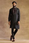Buy_Raghavendra Rathore Jodhpur_Black Raw Silk Embellished Yoke Kurta_at_Aza_Fashions