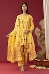 Buy Abbaran Yellow Cotton Gota Patti Round Neck Paisley And Floral Print Kurta Salwar Set at Aza Fashions Buy_Abbaran_Yellow Cotton Gota Patti Round Neck Paisley And Floral Print Kurta Salwar Set _at_Aza_Fashions
