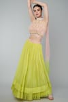 Buy_Keith Gomes_Yellow Georgette Embellished Beads Round Sequin Crop Top Skirt Set _at_Aza_Fashions