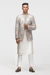 Buy_Asuka_Off White Chanderi Silk Embroidery Resham Floral Pattern Bandhgala Set _at_Aza_Fashions