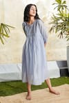 Buy_Tatwa_Blue Handloom Cotton, Viscose Embroidery Round Neck Chanderi Resham Dress _at_Aza_Fashions