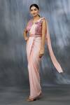 Buy_Khwaab By Sanjana Lakhani_Peach Lycra And Net 3d Patch Work Pre-draped Saree With Blouse _at_Aza_Fashions