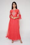 Buy_Bha sha_Coral Anarkali  Georgette Embroidered Round Gulab With Dupatta _at_Aza_Fashions