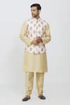 Buy_Arihant Rai Sinha_Peach Soft Silk Print Floral Motifs Bundi _at_Aza_Fashions