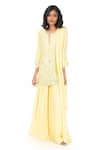 Buy_Monisha Jaising_Yellow Georgette Hand Embroidered Thread Notched Kurta Sharara Set  _at_Aza_Fashions