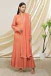 Buy_Peenacolada_Pink Georgette, Chiffon Embroidery Bandeau Neck Leaf Anarkali With Dupatta _at_Aza_Fashions