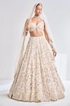 Buy_Seema Gujral_Cream Organza Embroidery Sequin Leaf Neck Floral Bridal Lehenga Set  _at_Aza_Fashions