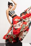 Buy_Nupur Kanoi_Orange Crepe Digital Print Striped And Floral Bustier & Skirt Set  _at_Aza_Fashions