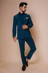 Buy_Tisa - Men_Blue Tuxedo And Trousers- Viscose Polyester Plain Lapel Collar Set _at_Aza_Fashions