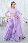 Buy_Monk & Mei_Purple Georgette Embroidered Chikankari V Neck Floral Lehenga Set _at_Aza_Fashions